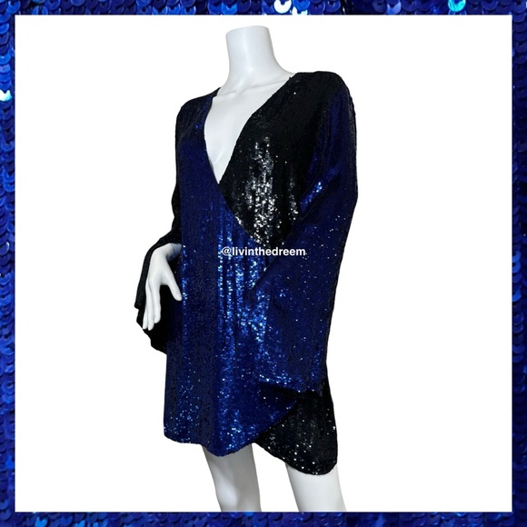 NWT Retrofete Christine Sequin Wrap Dress Blue and Black SZ LARGE $690 - Picture 8 of 16